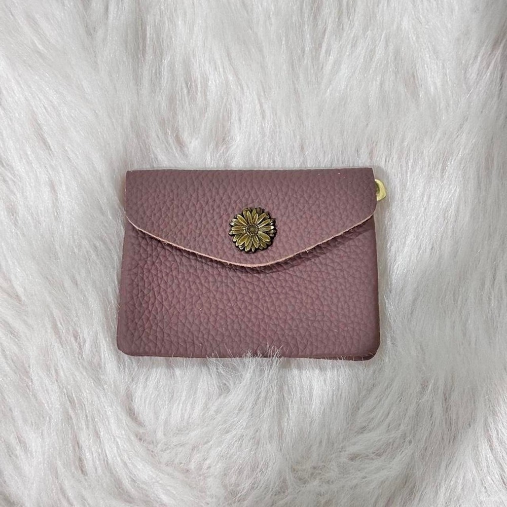 Boho Mauve Pebbled Leather Daisy Envelope Wallet Card Holder
